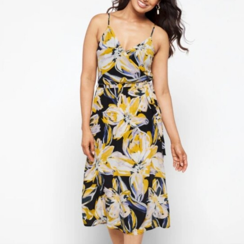 AMOUR VERT Varden Silk Floral Midi Wrap Dress Sundress Spaghetti Strap M